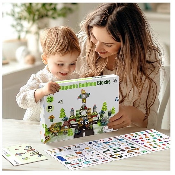 iPlay, iLearn Kids Magnetic Blocks, 62 PCS Magnet Stacking Block Building. NEW - Picture 2 of 11